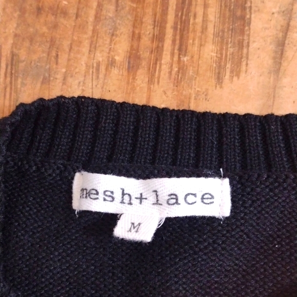 Mesh & Lace Black Snowman Polka Dot Heavy Knit Sweater Size M - Picture 5 of 10